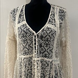 Anthropologie Maeve Duster Jacket Cream Ivory Lace Embroidery Duster Size XL